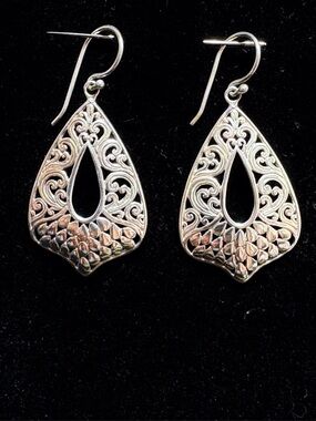 Sterling Silver Filigree Teardrop Dangle Earrings Just Beautiful On!